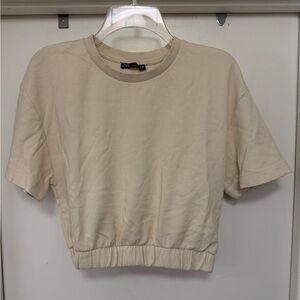 Zara cream Crewneck cropped top with elastic waist - size L